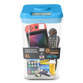 Kitchen Safe Time Locking Container (XL), Timed Lock Box for Cell Phones, Snacks, and other unwanted temptations (Blue Lid + 12.3” Clear Base with Access Port)
