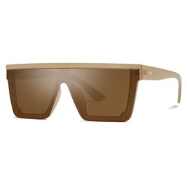 SOJOS Square Big Sunglasses Women Thick Frame Flat Top Mirrored Sunnies Shades Goggle Siamese Lens SJ2117 Brown Frame/Brown Lens