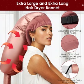 TEPENAR Hair Dryer Bonnet Attachment: Upgraded Extra Large Hooded Dryer Adjustable Hair Dryer Caps - Easy to Use for Natural Curly Textured Hair Care Styling Fast Drying - Rose Gold