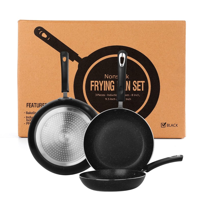 HooJay Nonstick Frying Pan Set-3-Pieces Skillet Set Induction Compatible,8 Inch,9.5
