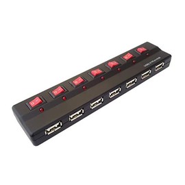 PremiumCord USB Hub 7 Port with Power Supply and Power Switch, USB 2.0 High Speed, up to 480 Mbps
