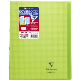 Clairefontaine Koverbook 981603C Exercise Book DIN A4+ 24 x 32 cm 48 Sheets 90 g Squared with Margin Transparent Polypropylene Cover Robust Stapled Green Pack of 1