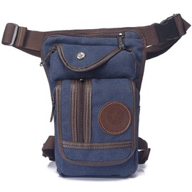 Canvas Thigh Drop Leg Bag for Men Fanny Pack Tactical Military Motorcycle Rider Multi-Pocket Waist Bags Mens Travel Hiking Climbing Cycling Outdoors Blue