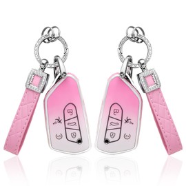2 Pack Key Fob Cover fit for Volkswagen VW ID.4 Atlas Golf GTI R Accessories 2024 Bling Car Keychain Case Shell 5 Button Gradient Pink Cute Girly TPU