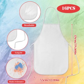 KUUQA 16Pack Kids Art Aprons Bulk White Children Painting Aprons Art Smocks for Craft Kitchen Classroom Painting Party Supplies