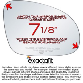 exactafit 8224R Passenger Side Mirror Glass Replacement Compatible With VW Volkswagen EOS, GTI, Jetta, Passat, R32, Rabbit Diagonal 7-1/8 Inch