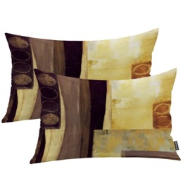 Shrahala Brown Abstract Oil Outdoor Throw Pillow Cover, Painting Lumbar Indoor Pillows Water Resistant Linen for Bedroom Living Room Set of 2 (12 X 20 in)