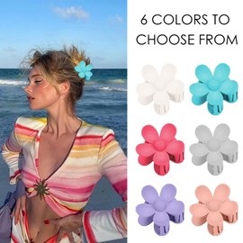 Pack of 6 Matte Flower Hair Clips, Flower Shape Non-Slip Hair Clips, Plastic, Women Girls Hair Clips, Non-Slip Hair Claw, Petal, Large Claw Clips for Women, Thick/Thin Hair, 6 Colours