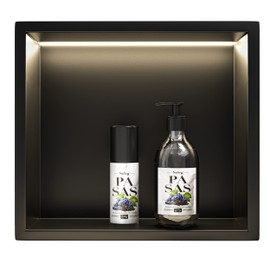 Bernkot Stainless Steel Led Shower Niche 12" X 12" Matte Black with Lighting Waterproof No Tile Need Shower Niche for Bathroom Recessed Wall Niche Over-Mounted Installation