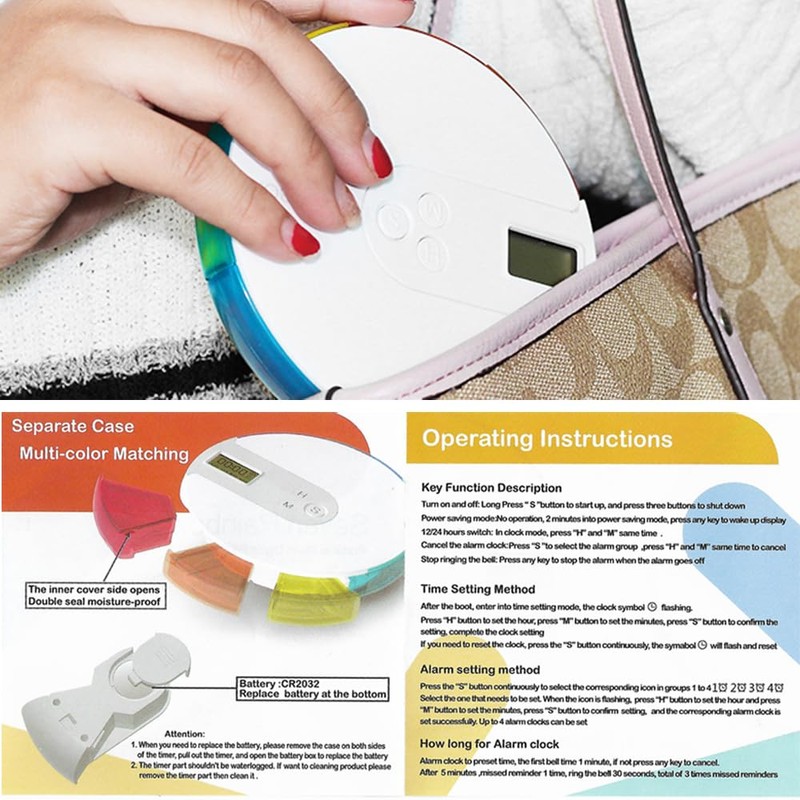 Smart Pill Box,7 Day Pill Organizer,4 Alarm Clocks,AM/PM Automatic Alarm