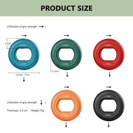 5-Piece Hand Grip Strengthener Set – Forearm and Finger Trainer Kit with 5 Resistance Levels – Grip Rings for Muscle Training, Climbing, Fitness, Stress Relief or Rehab