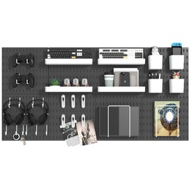 VEOFEMLEA Pegboard Combination Kit, 8 Peg Boards and 30 Accessories Modular Hanging Black Pegboard for Wall, Office Organizer, Keys Holder, Nursery Storage, 44"x22"