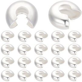 Beebeecraft 1 Box 100Pcs Silver Crimp Beads Covers 925 Sterling Silver Plated Open Half Round Crimping Knot Cover Small Spacer Beads for Jewelry Craft Making Bead Assortments DIY Crafts Bracelets