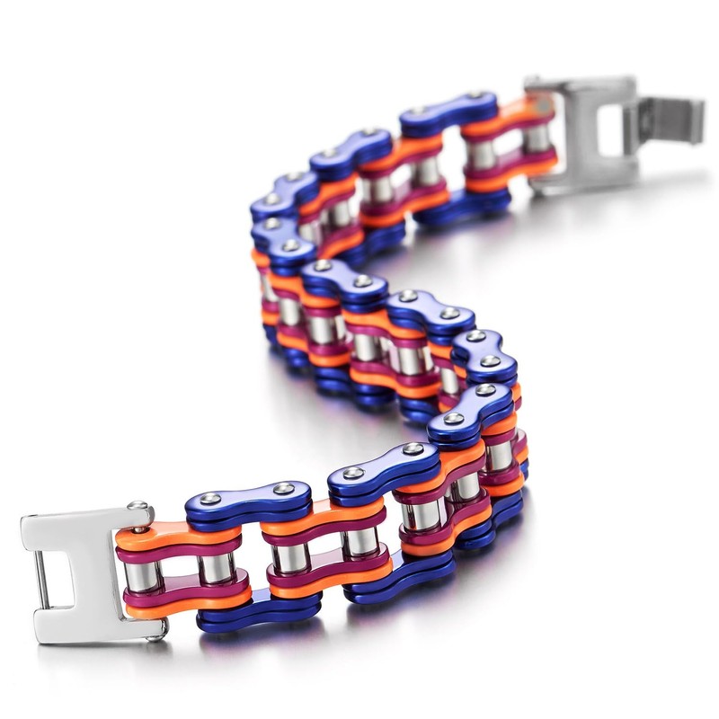 COOLSTEELANDBEYOND Large Men's Bracelet Bicycle Chain Motorcycle Chain Stainless Steel