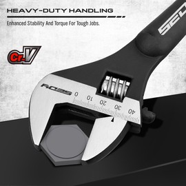 3-Piece Adjustable Spud Wrench Set, 10-inch, 12-inch, 16-inch, SAE and Metric Scale Marked, CR-V Steel with Black Oxide Finish