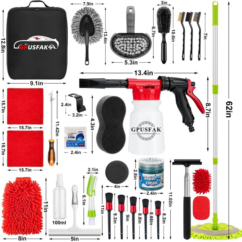 GPUSFAK 40Pcs Car Wash Cleaning Kit with Foam Gun Sprayer