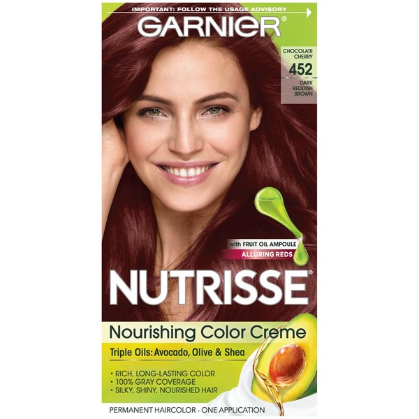 Garnier Hair Color Nutrisse Nourishing Creme, 452 Dark Reddish Brown (Chocolate Cherry) Permanent Hair Dye, 3 Count (Packaging May Vary)