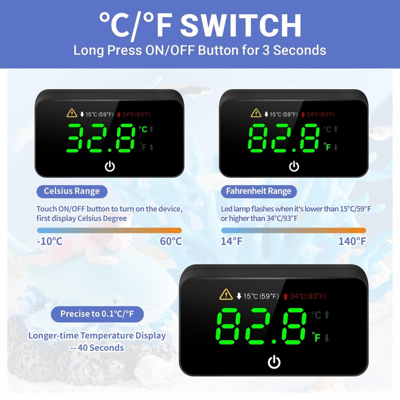 MoonOrange Digital Aquarium Thermometer, Stick-on Fish Tank Thermometer with LED