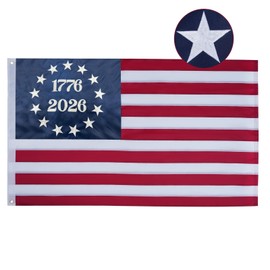 AZCOVER 250 Anniversary USA Flag 3x5 FT, 1776-2026 Betsy Ross 13 Stars Colonies American Flags, Bennington USA Fade Resistant Embroidered Stars Banner with Brass Grommets