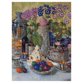 Tile Mural Easter Table by Nikolai Bogdanov-Belsky Eggs Flowers Bottle of Wine Cups Dishes Kitchen Bathroom Shower Wall Backsplash Splashback 3x4 6" Ceramic, Matte