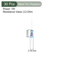 YOKIVE 30 PCS Metal Film Resistor, Resistors Assortment Kit with 1W 1% Tolerance 2.2 Ohm, Flameproof, Axial Lead, Good for DIY Electronic Projects