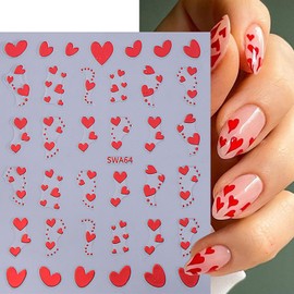 Valentines Day Nail Art Stickers Decals Red Heart Nail Stickers 3D Valentines Nail Decals Self Adhesive Acrylic Nail Decorations Heart Shaped Nail Art Supplies Cute Manicure Decorations, 4 Sheets