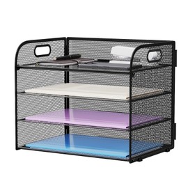 Marbrasse Organizador de Papel de 4 Niveles Bandeja para Cartas - Organizador de Archivos de Escritorio de Malla con Asa, Organizador Clasificador de 
