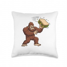 Bigfoot Throwing Giant Sandwich Funny Throw Pillow