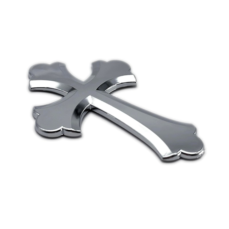 Ruffled Christian Cross Chrome Plated Premium Metal Car Truck Religous