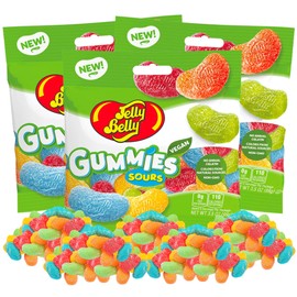 Sour Gummy Jelly Bean Shaped Candies, Fruit Flavored Jumbo Vegan Gummies, Bagged Chewy Candy, Pack of 3, 3.5 Ounces Each