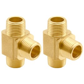 Uenede 2PCS 3/8 Inch Brass Tee Pipe Fitting 3/8" NPT Male x 3/8" NPT Male x 3/8" NPT Male for Water/Oil/Gas
