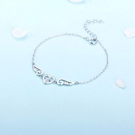 LGSY 925 Sterling Silver Guardian Angel Wings Bracelets for Women, CZ Design Heart Adjustable Chain Bracelets for Jewelry