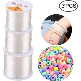 Elastic Stretch Thread for Bracelets, 3 Rolls Elastic Bead Cord, AOMZKOL Stretchy Bracelet String Crystal String Bead Cord for Bracelet, Beading and Jewelry Making