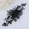 Teyglen Black Crystal Bridal Hair Comb Black Rhinestone Headpiece Handmade
