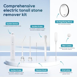 Bubbacare Tonsil Stone Remover, Oral Irrigator, Electric Tonsil Stone Removal Kit with Vacuum, Oral Lamp, Irrigation Syringe, 5X Magnifying Mirror, 3 Suction Modes, Silicone Material, for Kid