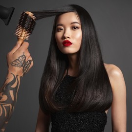 Fromm Mission Sleek 1.25" Vented Round Boar Brush for Smooth, Lustrous Blowouts Even on Frizz-Prone Hair Wooden Hairbrush with Natural Boar for Anti-static Styling, Smoothing, Straightening and Shine