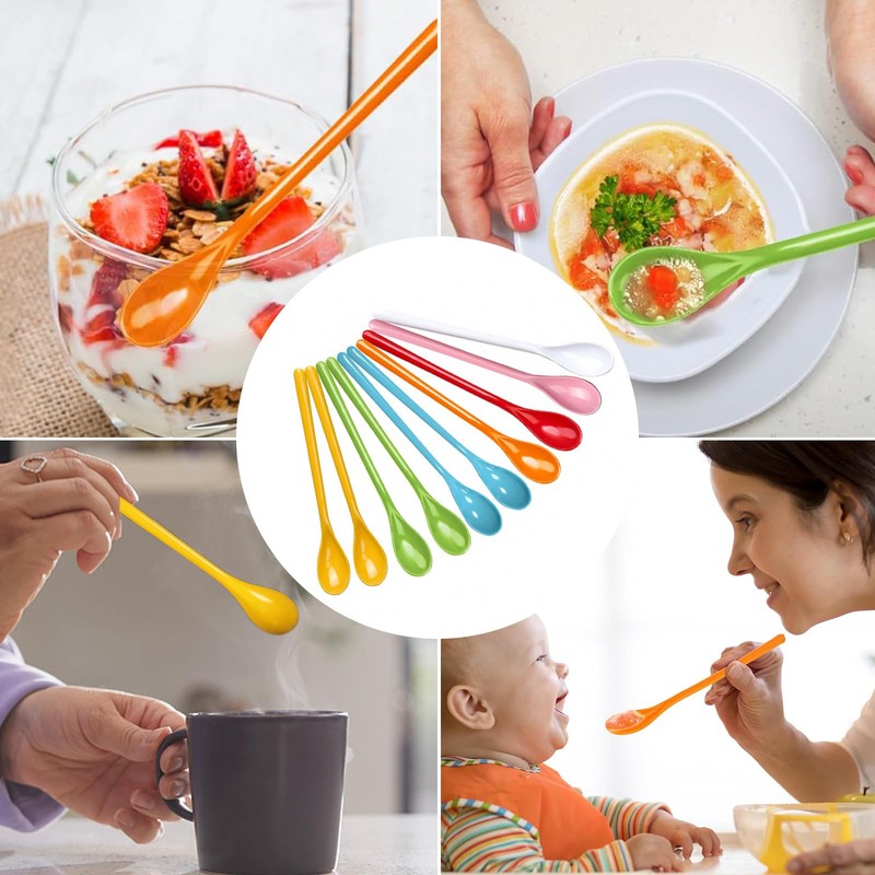 Plastic Spoons, 10 Pcs Reusable Long Handled Teaspoons Ice Cream