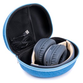 PowerLocus Hard Carry Case for Headphones – Compatible with PowerLocus P1/P2/P4/P6/Marshall/House of Marley/Beats by Dre– Portable Travel Carrying Bag (Blue Fabric)