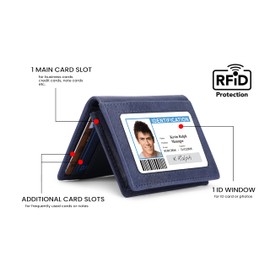 TheAntiq Premium Leather Card Wallet, RFID Blocking Expandable Business Card Case, Bifold Card Holder for Men and Women, Men's Purse, Wallet for Men (Business Card Wallet, Blue)