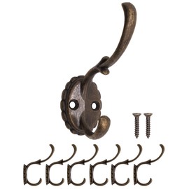 Fuxxer® 6 x Double Coat Hooks Towel Hooks Antique Iron Bronze Design Set of 6