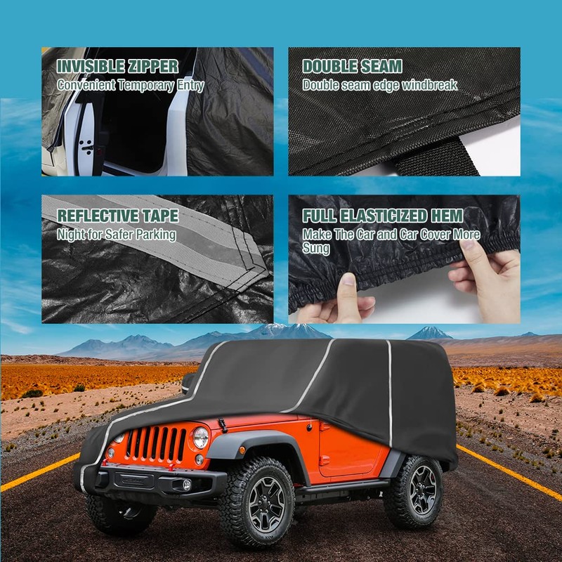 Waterproof Car Cover Compatible for Jeep Wrangler CJ,YJ, TJ &