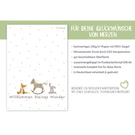 Greeting Card for Birth with Animals, Cute Baby Card for Birth for Boys and Girls, Greeting Card, Pregnancy, Baby Card, High-Quality Birth Card, Folding Card (Card + Envelope)