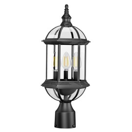 Cozesigns Large Outdoor Post Lights,19.21" 3-Light Lamp Post Light Fixture,Hardwired 120V Exterior Waterproof Pole Lighting,Modern Black Aluminum Lantern for Garden, Yard, Patio, Pathway