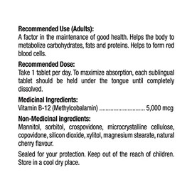 Prairie Naturals Prairie Naturals Sublingual B12 Methylcobalamin 5000mcg helps the body to metabolize proteins, forms red blood cells, and prevents Vitamin B12 deficiency - 90 Count
