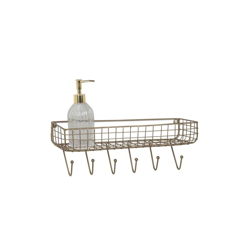 Abbott Collection Wall Basket Shelf with 6 Hooks - Metal,