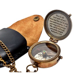 Trust in The Lord Engraved Compass, Proverbs 3: 5-16 Graduation gift, Compass with Stamped Leather case, Camping Compass, Boating Compass, Confirmation Gift Ideas, Religious Gifts, Missionary Gifts