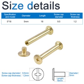 INCREWAY 50 Sets Binding Chicago Screws, 5mm x 18mm Brass Plated Binding Screw Binder Post, Brass Tone