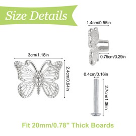 UFURMATE Butterfly Drawer Knobs, 6Pcs Zinc Alloy Cupboard Pull Handles Beautiful Silver Handles for Decorating Drawer, Cabinet,Closet