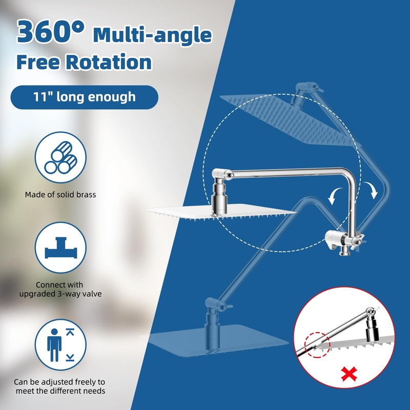 12" All Metal Shower Head, High Pressure Rainfall Shower Head/Handheld