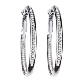 Clip On Hoop Earrings - Gunmetal Grey Hoops With Clear Crystals - Darva